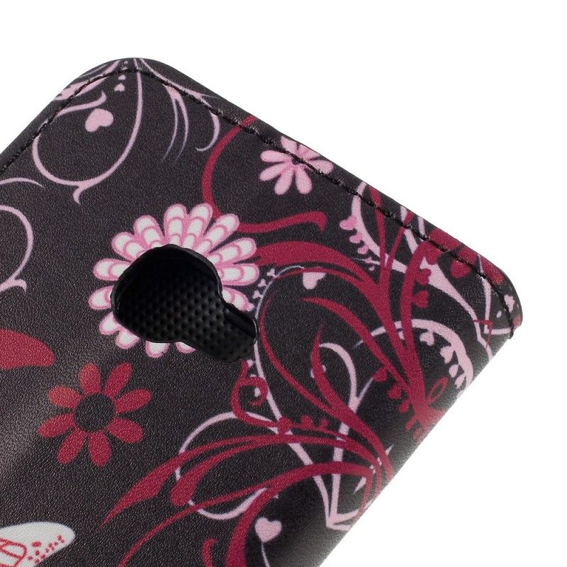 Flip Cover Læder Samsung Galaxy XCover 4S / 4 Sort Sommerfugle Og Blomster