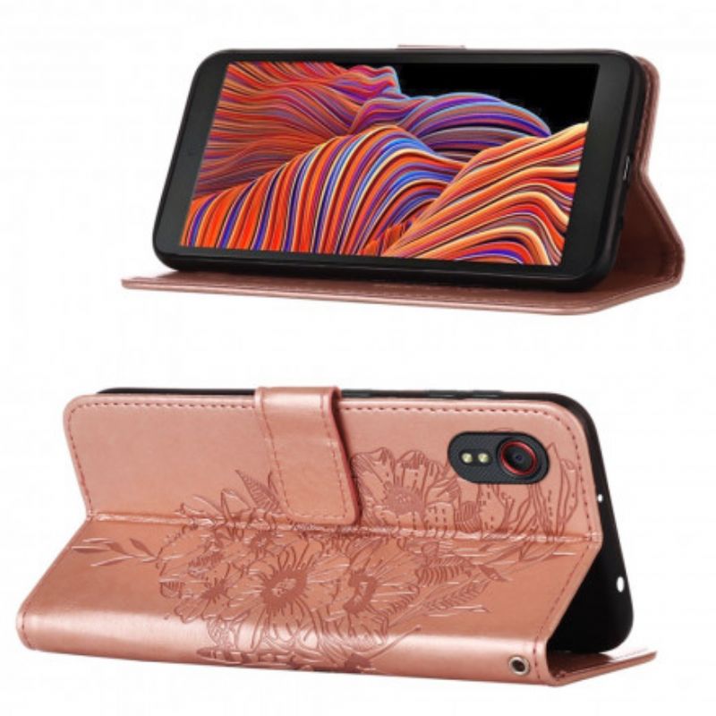 Flip Cover Til Samsung Galaxy Xcover 5 Sommerfugledesign Med Snor