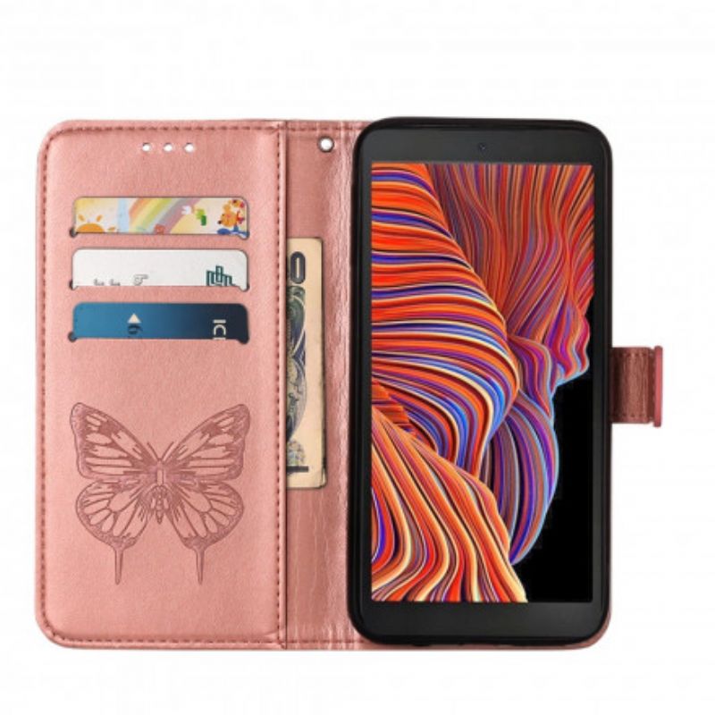 Flip Cover Til Samsung Galaxy Xcover 5 Sommerfugledesign Med Snor