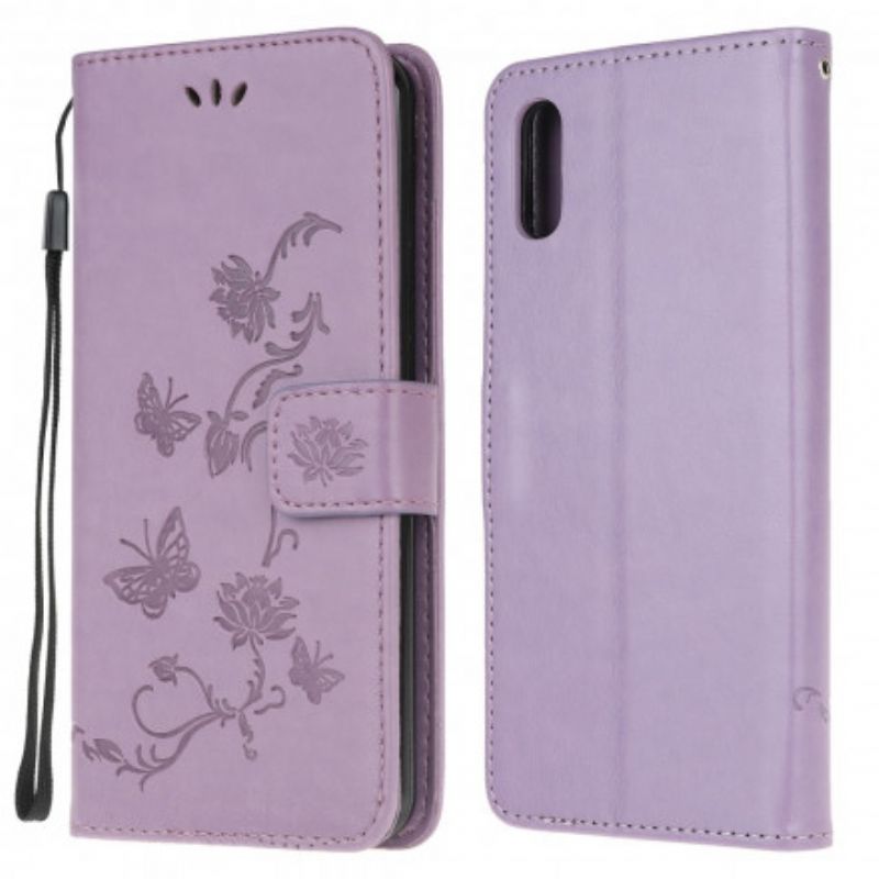 Læder Cover Samsung Galaxy Xcover 5 Sommerfugle Og Blomster Strappy