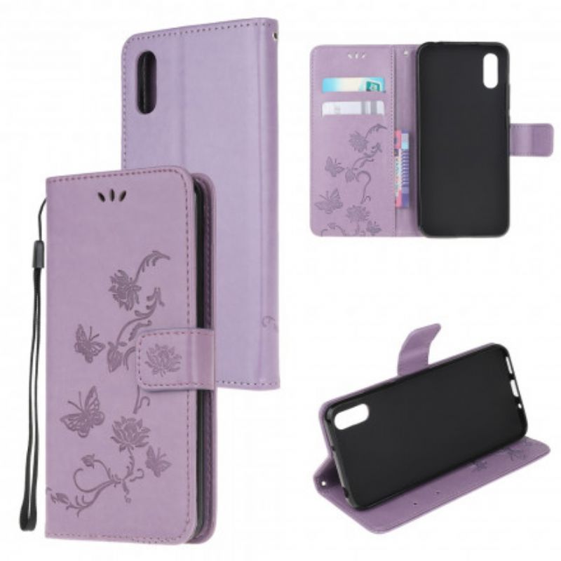 Læder Cover Samsung Galaxy Xcover 5 Sommerfugle Og Blomster Strappy