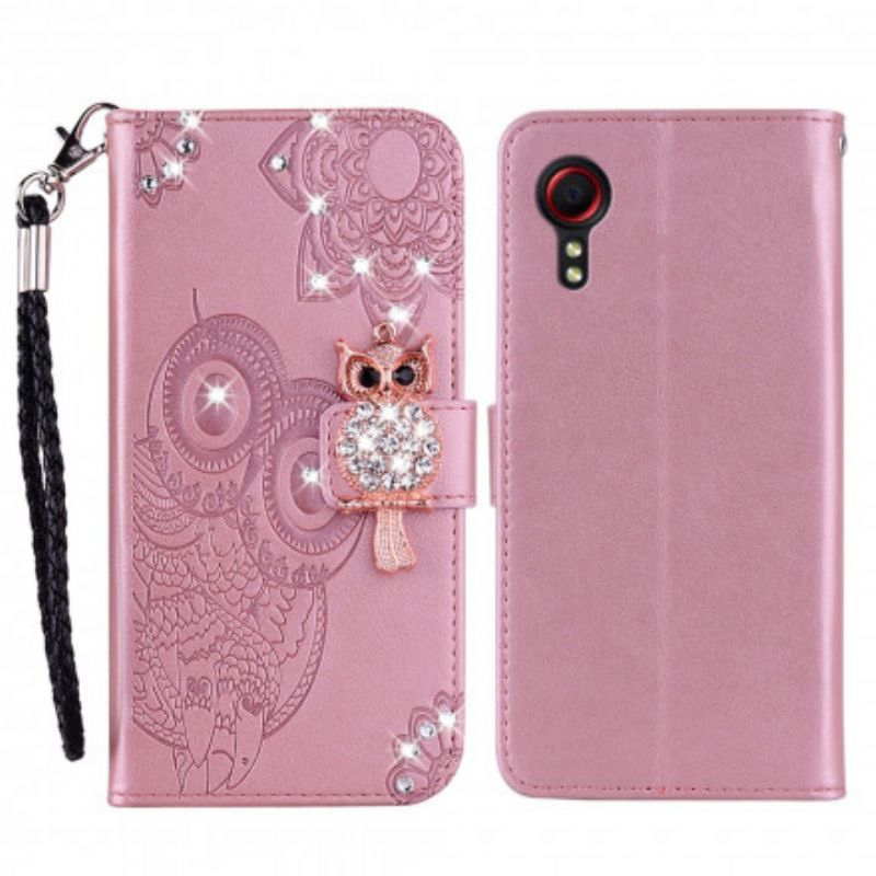 Læder Cover Samsung Galaxy Xcover 5 Telefon Etui Ugle Mandala Og Charm