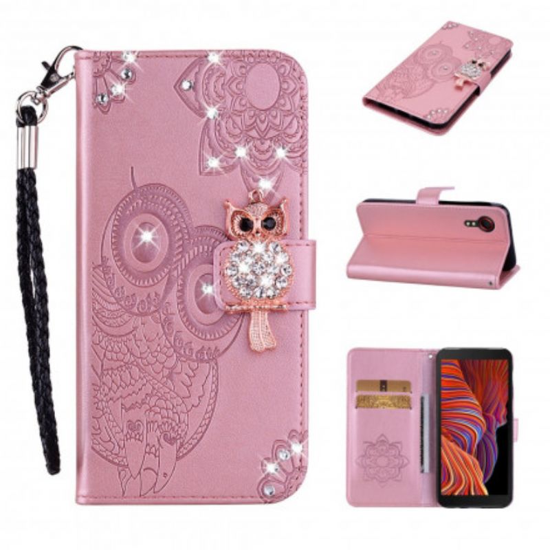 Læder Cover Samsung Galaxy Xcover 5 Telefon Etui Ugle Mandala Og Charm