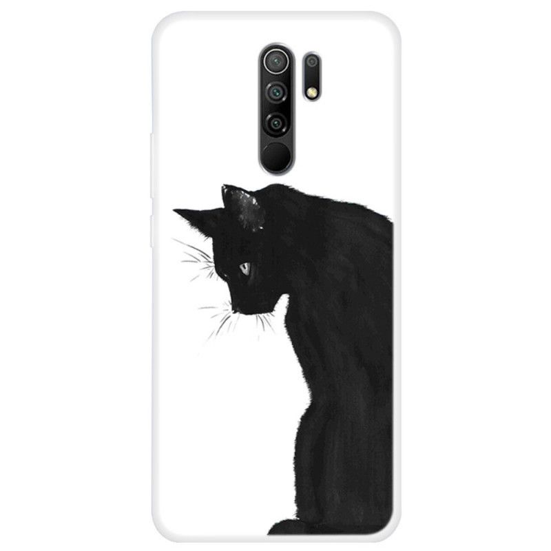 Cover for Xiaomi Redmi 9 Eftertænksom Sort Kat