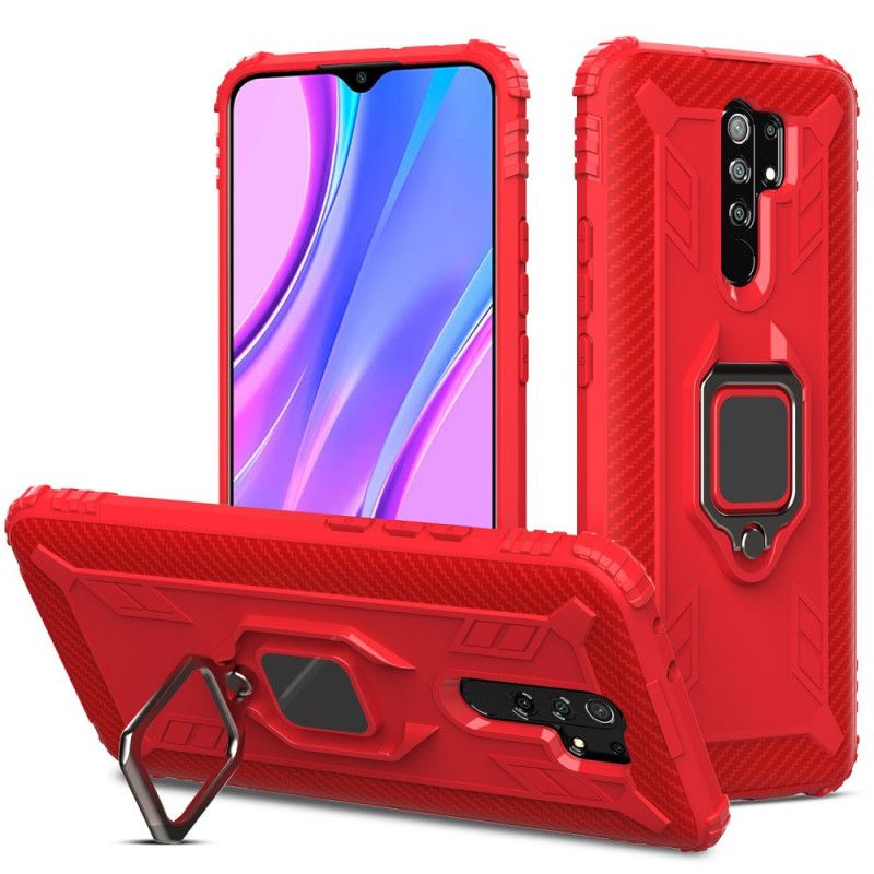 Cover for Xiaomi Redmi 9 Sort Kulfiberstil Ring