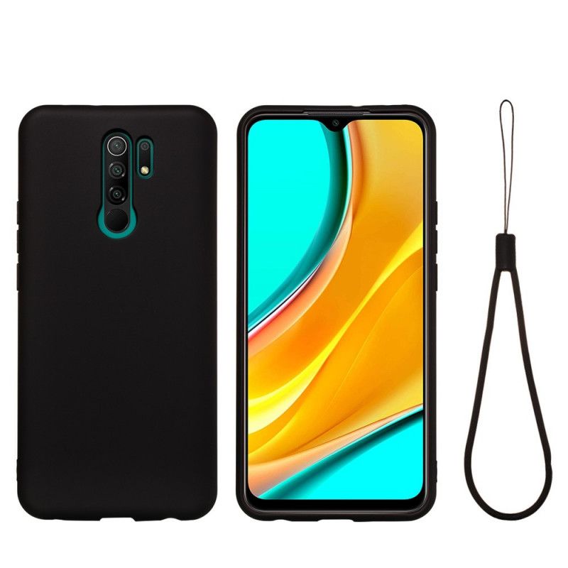 Cover Xiaomi Redmi 9 Sort Flydende Silikone Med Rem