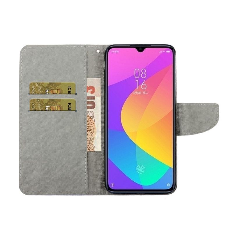 Flip Cover Læder for Xiaomi Redmi 9 Farverige Blomster Med Rem