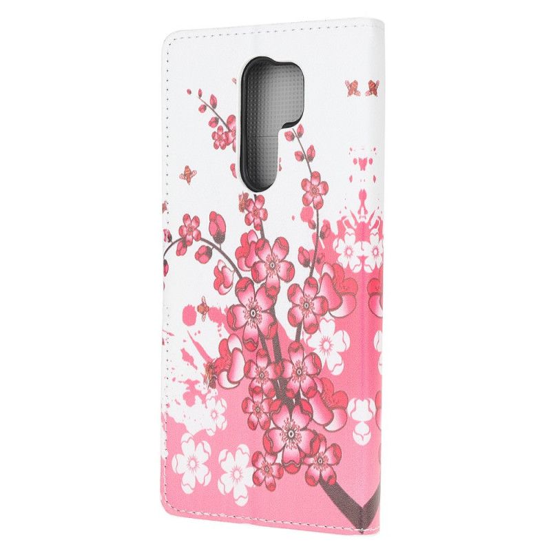 Flip Cover Læder for Xiaomi Redmi 9 Magenta Tropiske Blomster