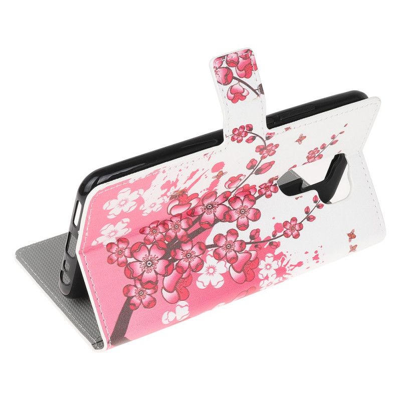 Flip Cover Læder for Xiaomi Redmi 9 Magenta Tropiske Blomster