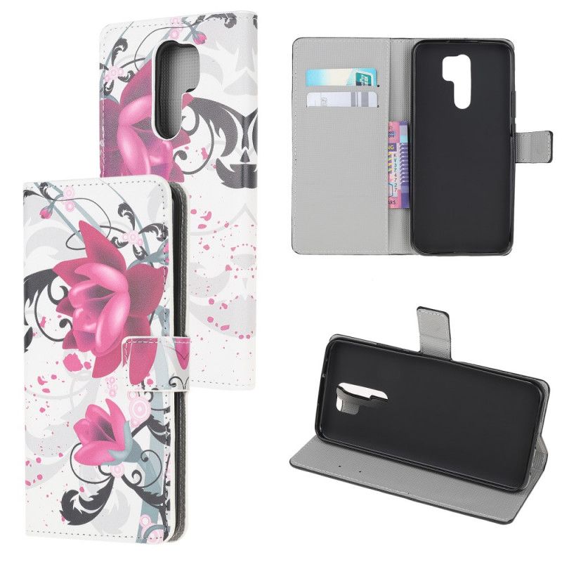 Flip Cover Læder for Xiaomi Redmi 9 Magenta Tropiske Blomster