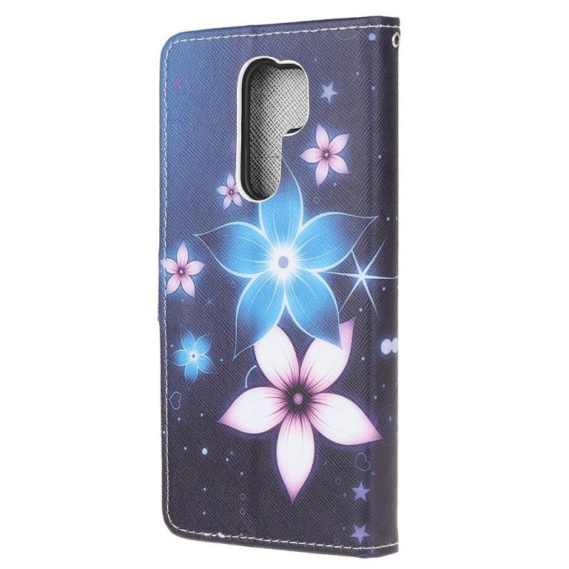 Flip Cover Læder for Xiaomi Redmi 9 Måneblomster Med Rem