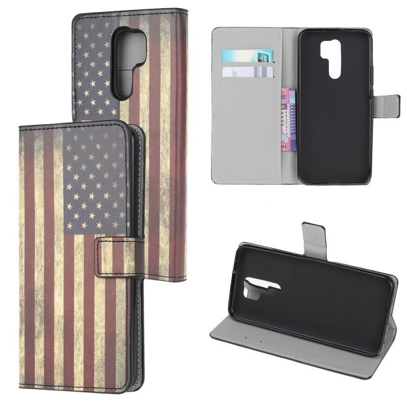 Flip Cover Læder Xiaomi Redmi 9 Amerikansk Flag Original