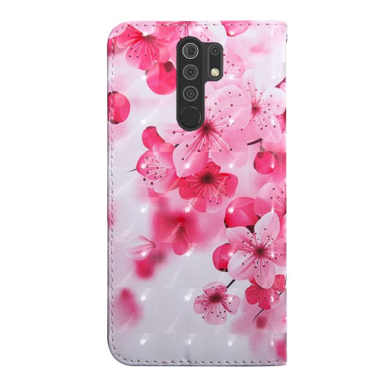 Flip Cover Læder Xiaomi Redmi 9 Lyserøde Blomster