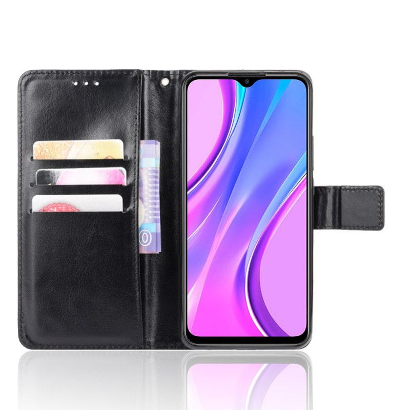 Flip Cover Læder Xiaomi Redmi 9 Sort Prangende Kunstlæder