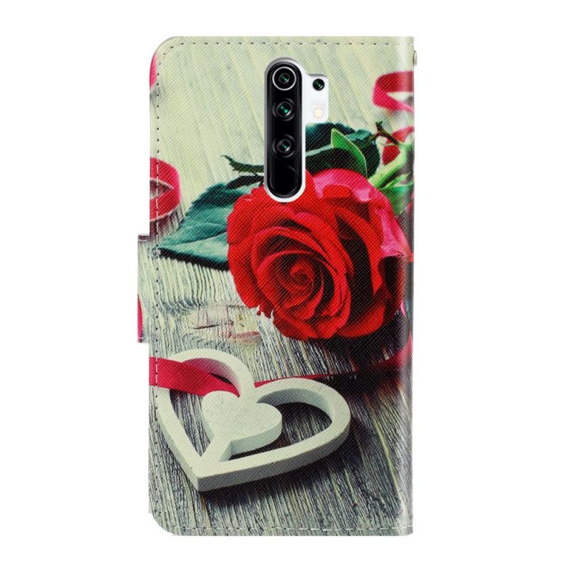 Flip Cover Xiaomi Redmi 9 Mobilcover Romantisk Rose Med Rem