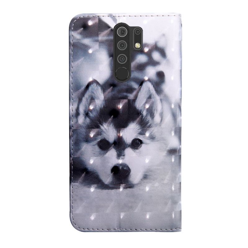 Flip Cover Xiaomi Redmi 9 Mobilcover Sort Og Hvid Hund