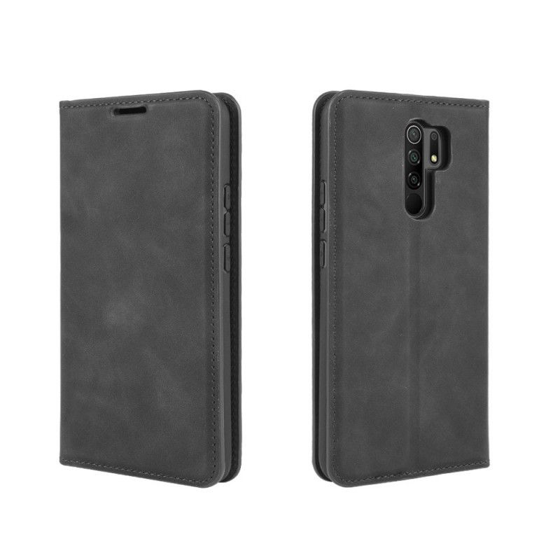 Læder Cover Xiaomi Redmi 9 Sort Mobilcover Blødt Lædereffekt