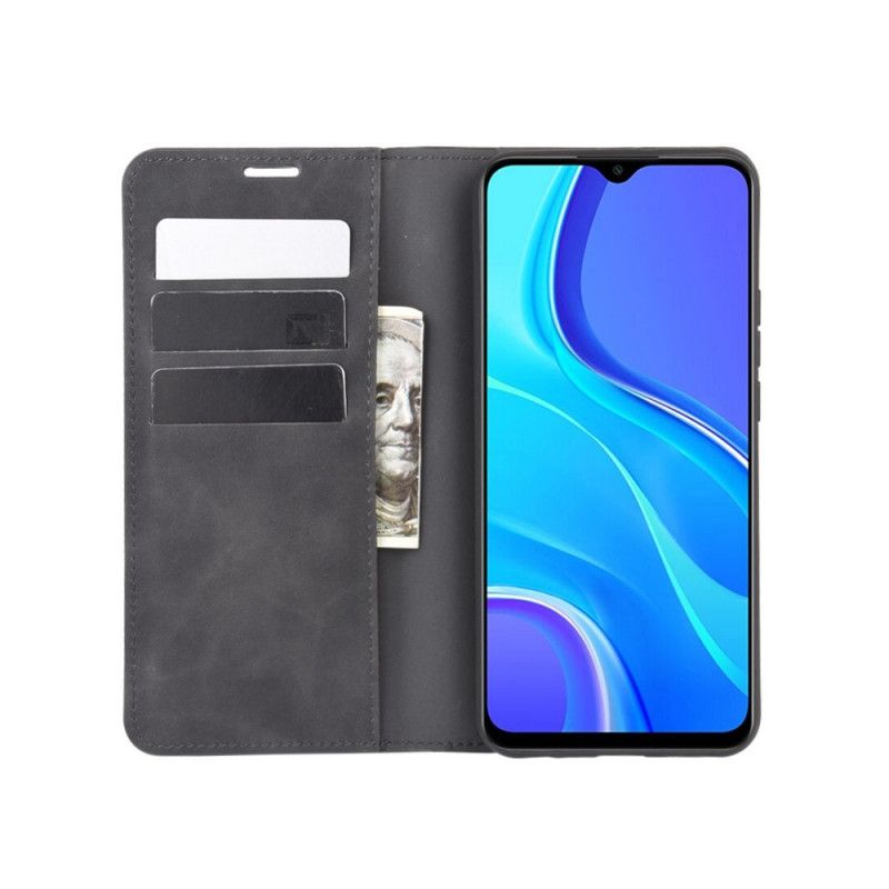 Læder Cover Xiaomi Redmi 9 Sort Mobilcover Blødt Lædereffekt