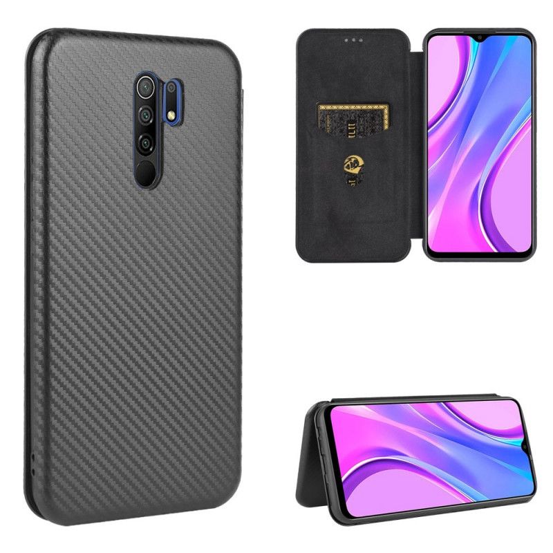 Læder Cover Xiaomi Redmi 9 Sort Mobilcover Farvet Kulstofsilikon