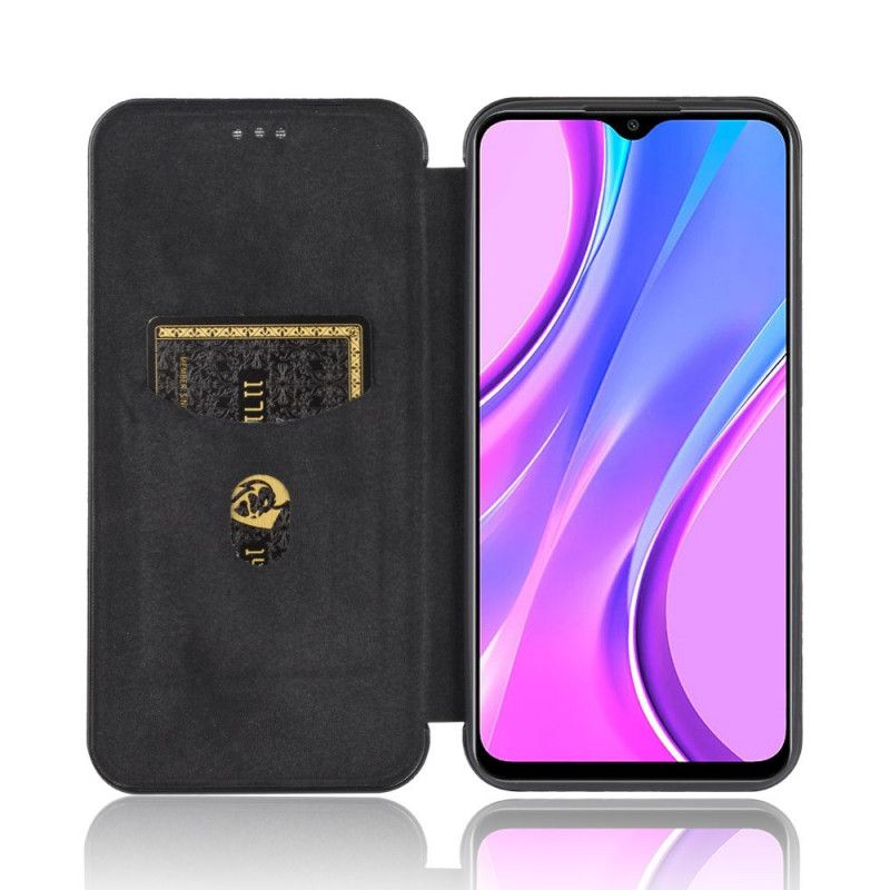 Læder Cover Xiaomi Redmi 9 Sort Mobilcover Farvet Kulstofsilikon