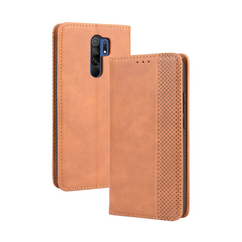 Læder Cover Xiaomi Redmi 9 Sort Stiliseret Vintage Lædereffekt Beskyttelse