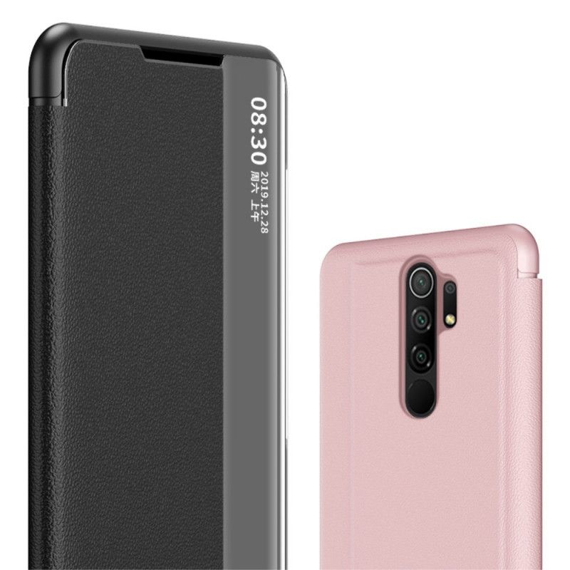 Se Dæksel Xiaomi Redmi 9 Sort Struktureret Kunstlæder