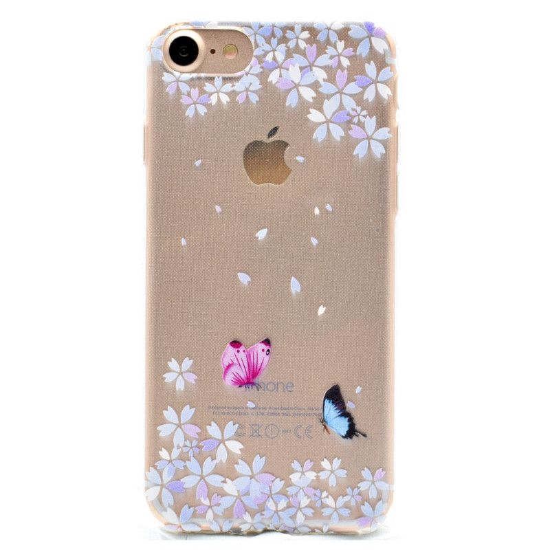 Cover for iPhone 7 / 8 / SE 2 Gennemsigtige Sommerfugle Og Blomster