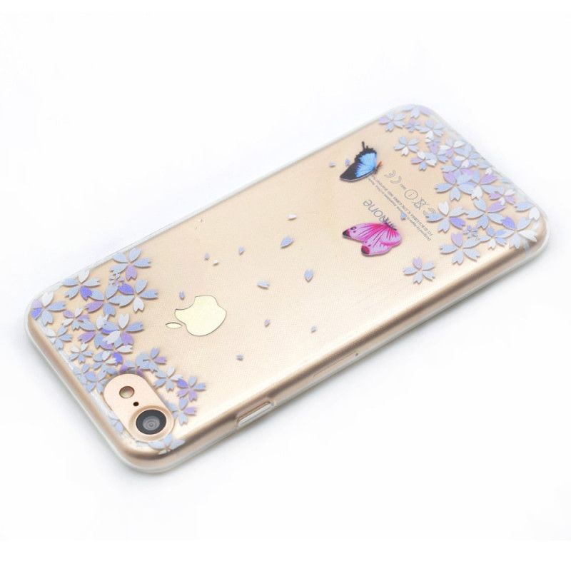 Cover for iPhone 7 / 8 / SE 2 Gennemsigtige Sommerfugle Og Blomster