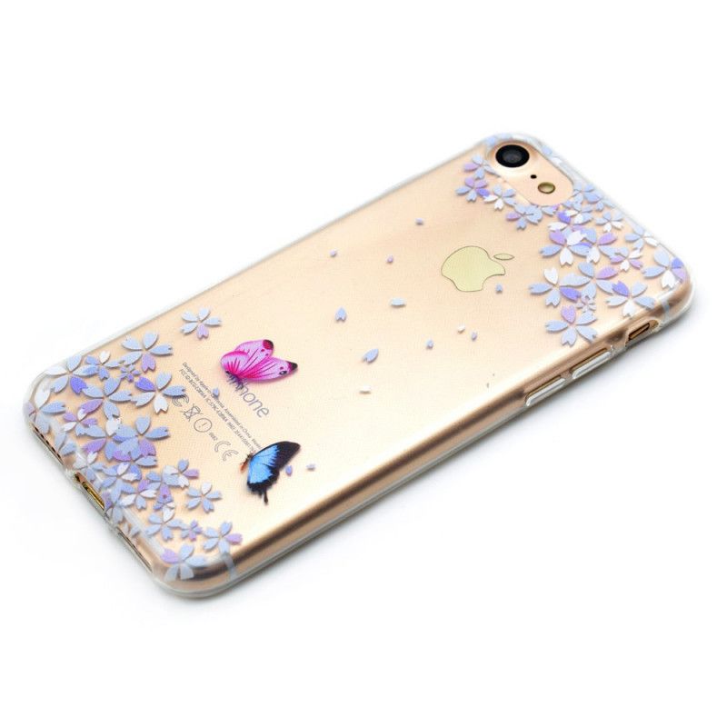 Cover for iPhone 7 / 8 / SE 2 Gennemsigtige Sommerfugle Og Blomster