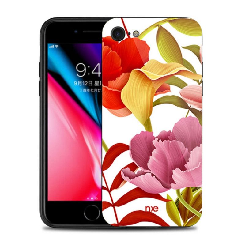 Cover for iPhone 7 / 8 / SE 2 Hvid Glas Og Silikone Blomster Nxed