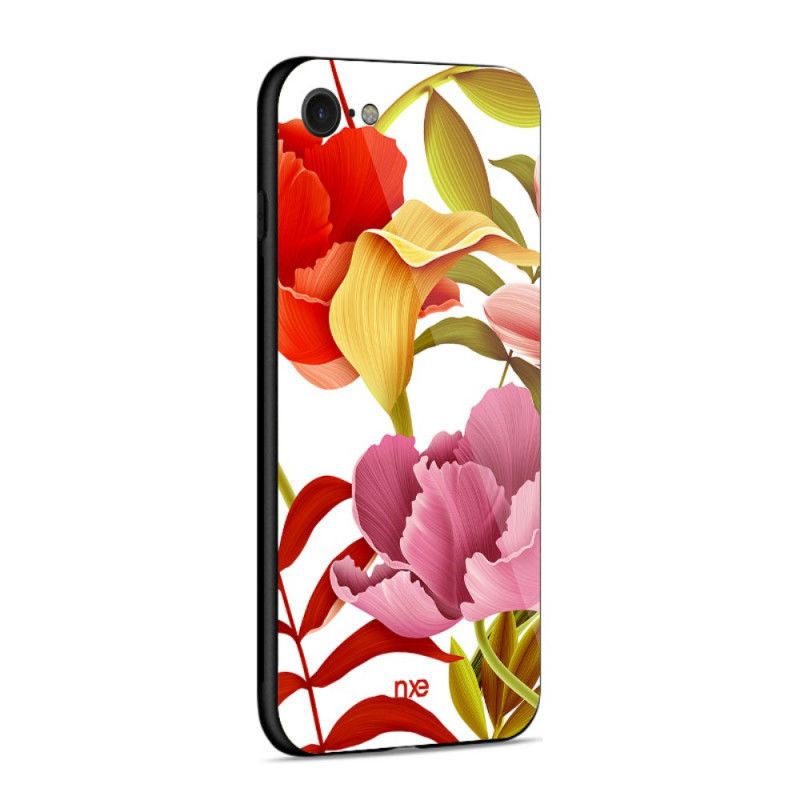 Cover for iPhone 7 / 8 / SE 2 Hvid Glas Og Silikone Blomster Nxed