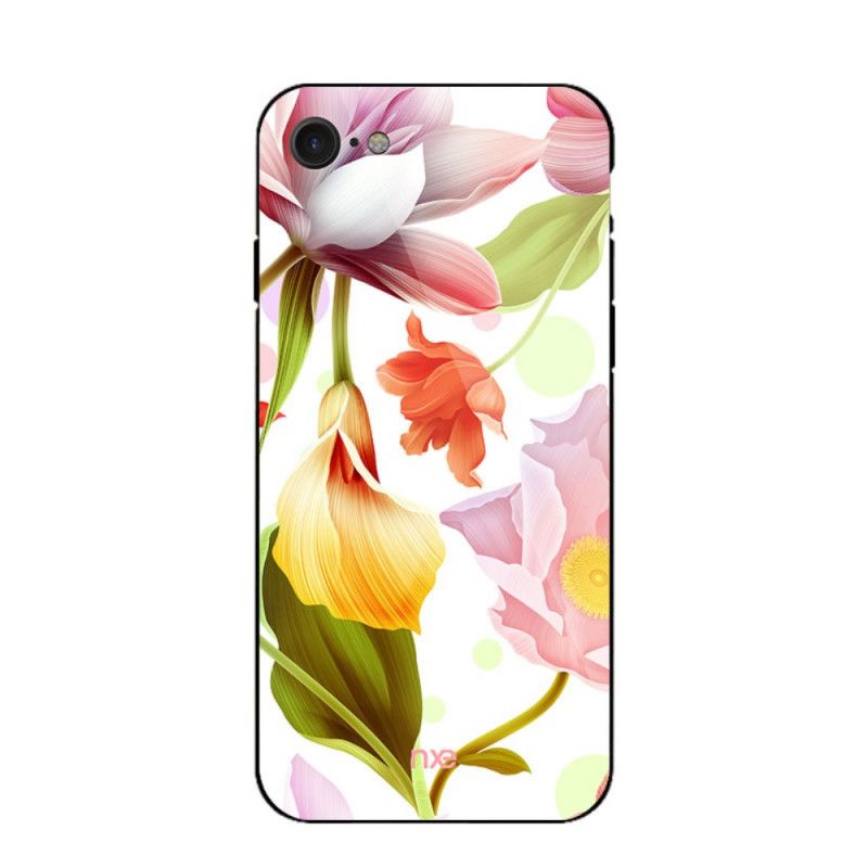 Cover for iPhone 7 / 8 / SE 2 Hvid Glas Og Silikone Blomster Nxed