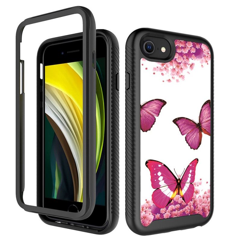 Cover for iPhone 7 / 8 / SE 2 Rød Dobbelt Sommerfuglbeskyttelse