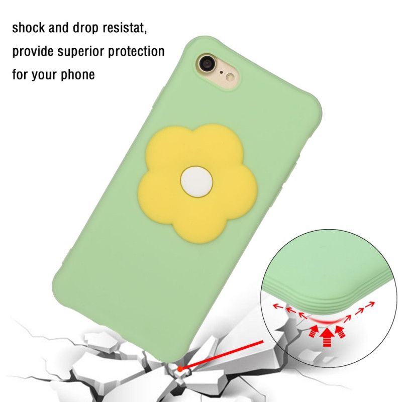 Cover iPhone 7 / 8 / SE 2 Grøn Præget Med Silikoneblomst