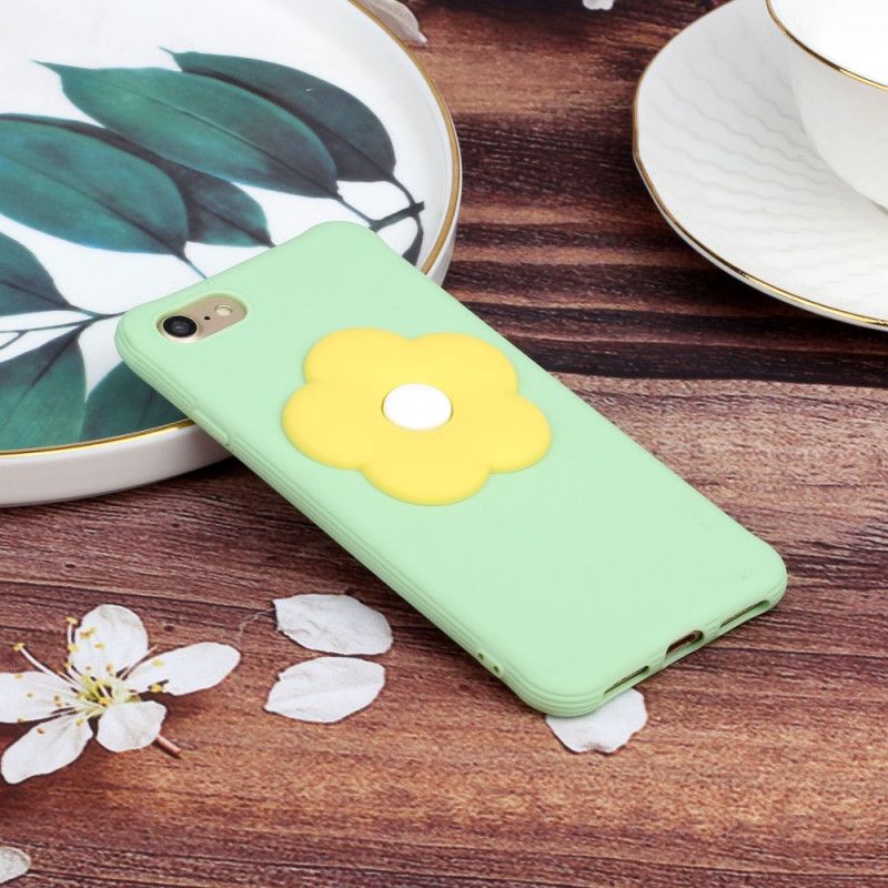 Cover iPhone 7 / 8 / SE 2 Grøn Præget Med Silikoneblomst