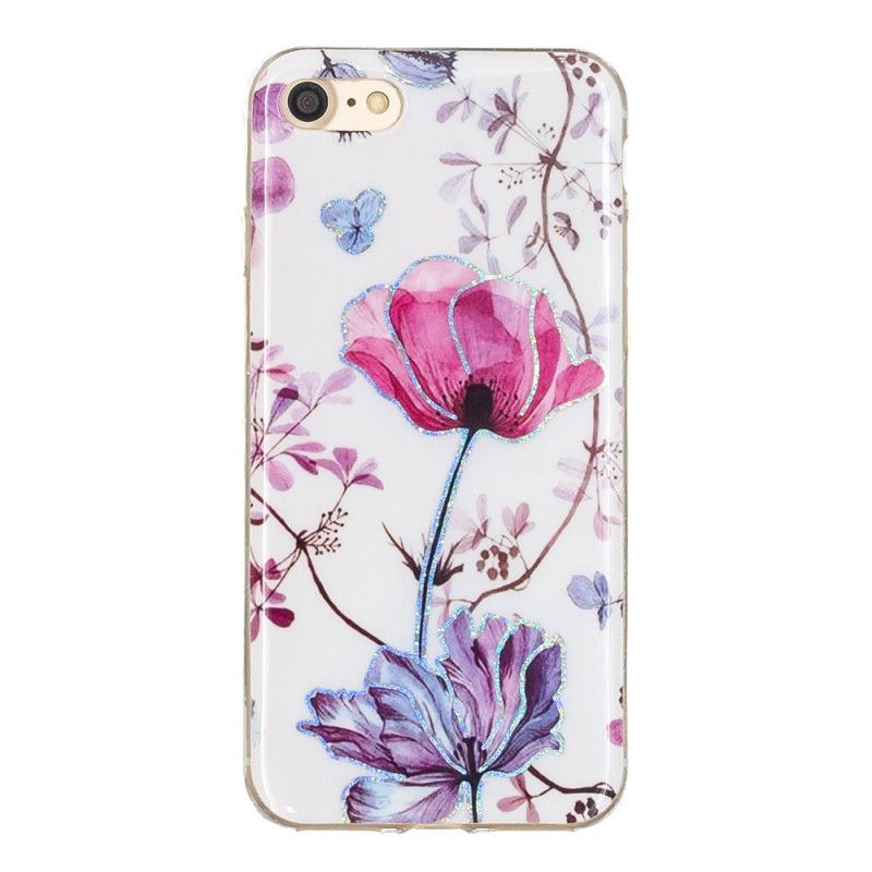 Cover iPhone 7 / 8 / SE 2 Hvid Glitter Design Blomster Original