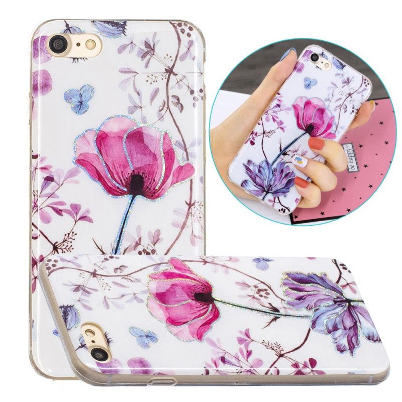 Cover iPhone 7 / 8 / SE 2 Hvid Glitter Design Blomster Original