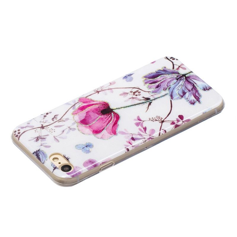 Cover iPhone 7 / 8 / SE 2 Hvid Glitter Design Blomster Original