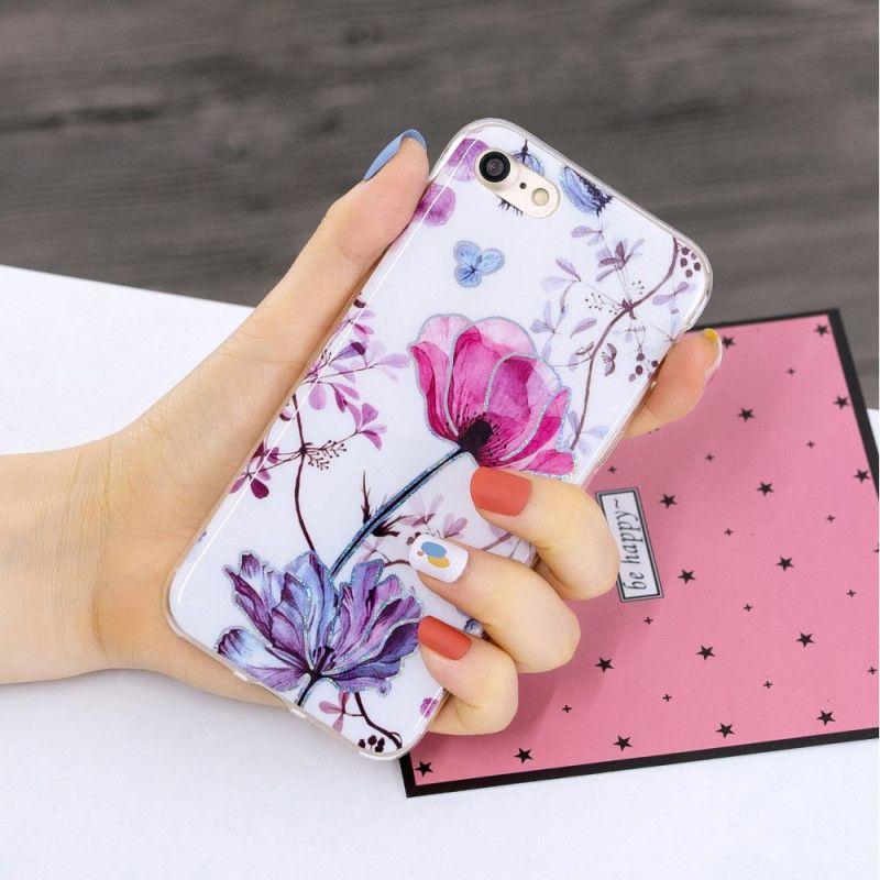 Cover iPhone 7 / 8 / SE 2 Hvid Glitter Design Blomster Original