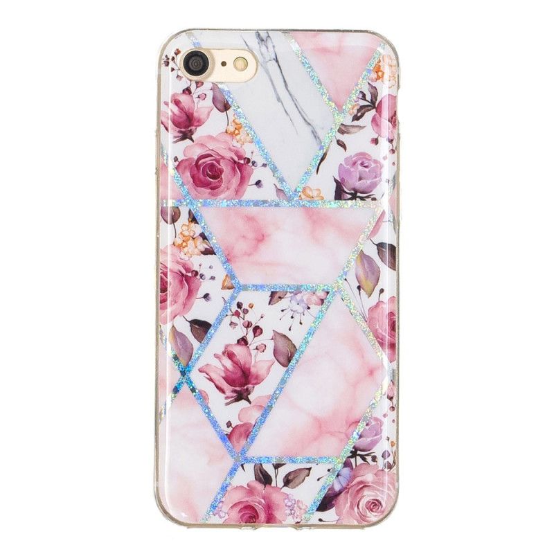 Cover iPhone 7 / 8 / SE 2 Hvid Glitter Design Blomster Original