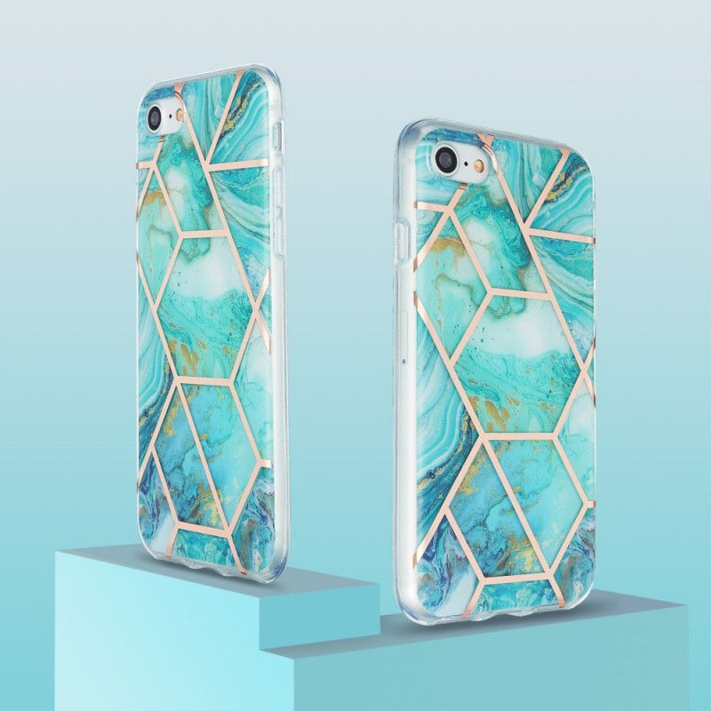 Cover iPhone 7 / 8 / SE 2 Hvid Silikone Marmor Geometri