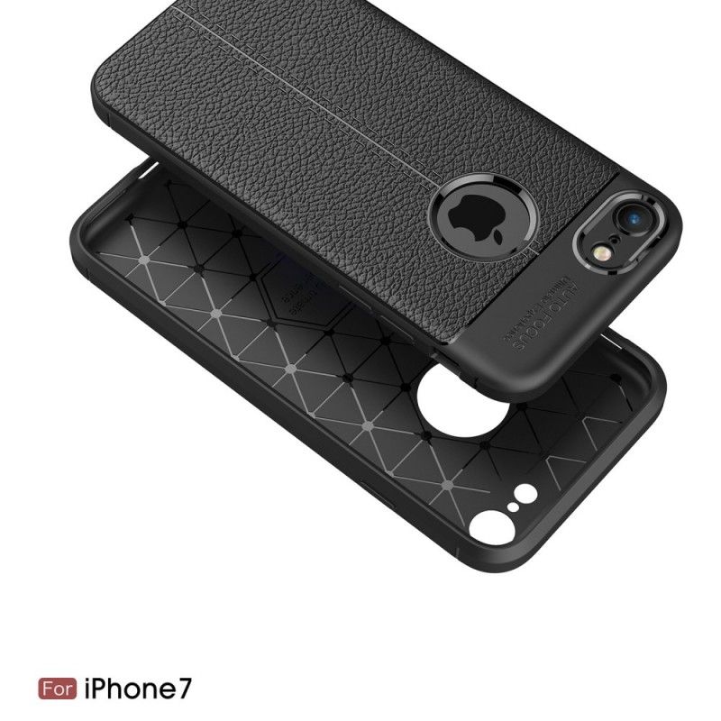 Cover iPhone 7 / 8 / SE 2 Sort Dobbeltlinjet Lychee-Lædereffekt