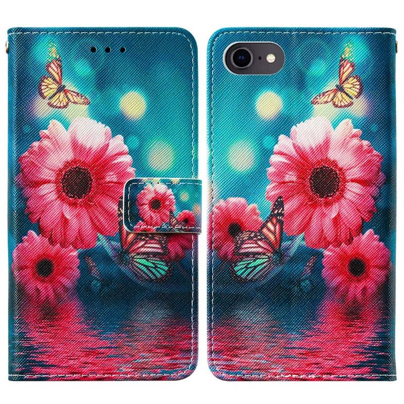 Flip Cover Læder iPhone 7 / 8 / SE 2 Blomster Og Sommerfugle