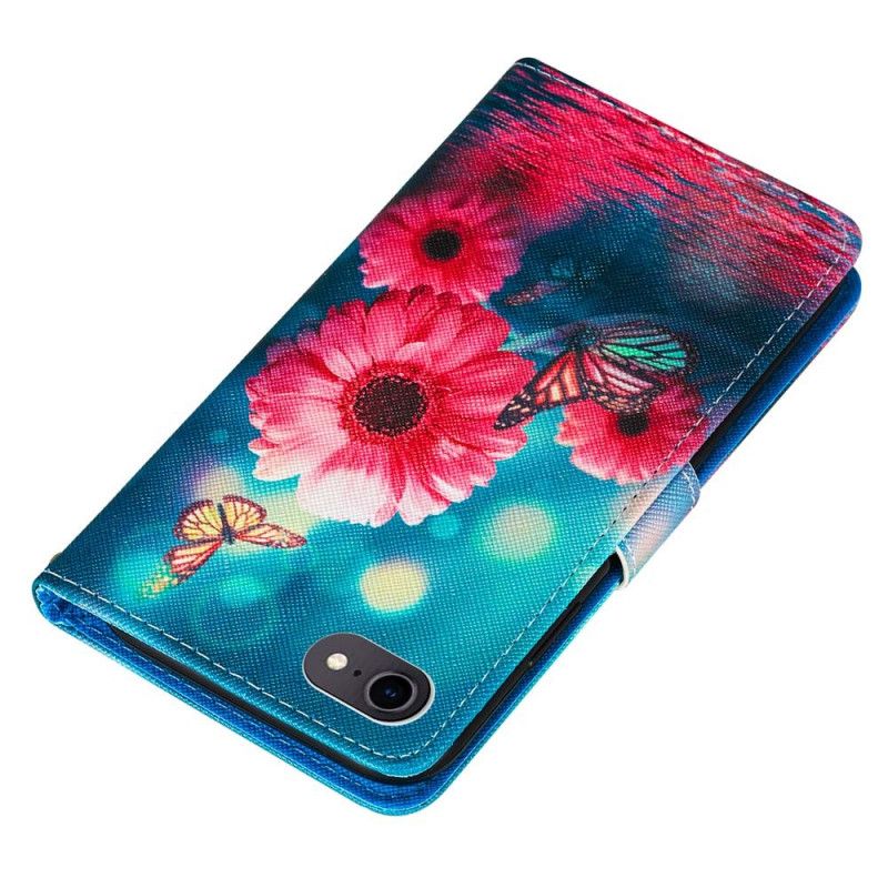 Flip Cover Læder iPhone 7 / 8 / SE 2 Blomster Og Sommerfugle