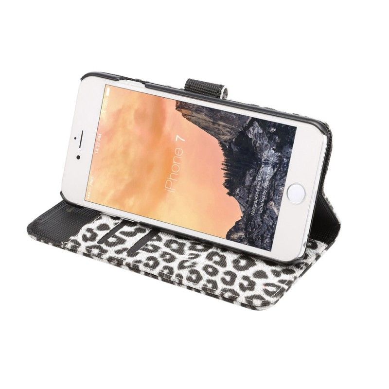 Flip Cover Læder iPhone 7 / 8 / SE 2 Hvid Leopard