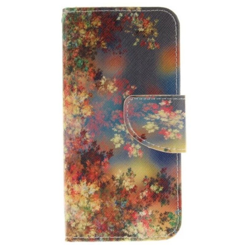 Flip Cover Læder iPhone 7 / 8 / SE 2 Magenta Fuld Af Blomster Original