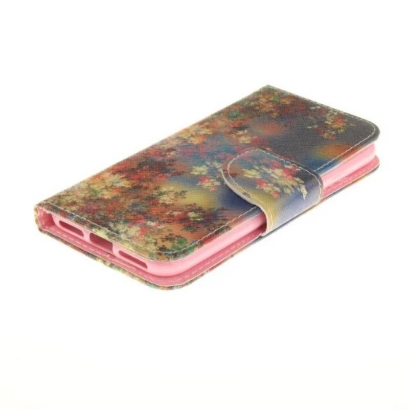 Flip Cover Læder iPhone 7 / 8 / SE 2 Magenta Fuld Af Blomster Original