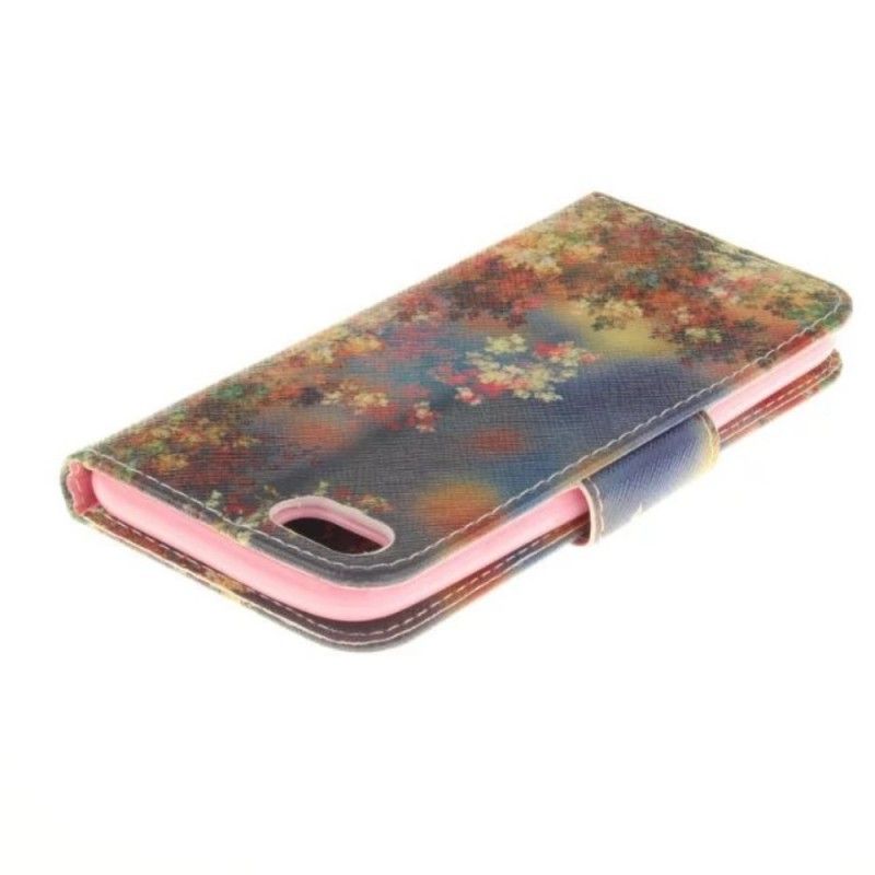 Flip Cover Læder iPhone 7 / 8 / SE 2 Magenta Fuld Af Blomster Original