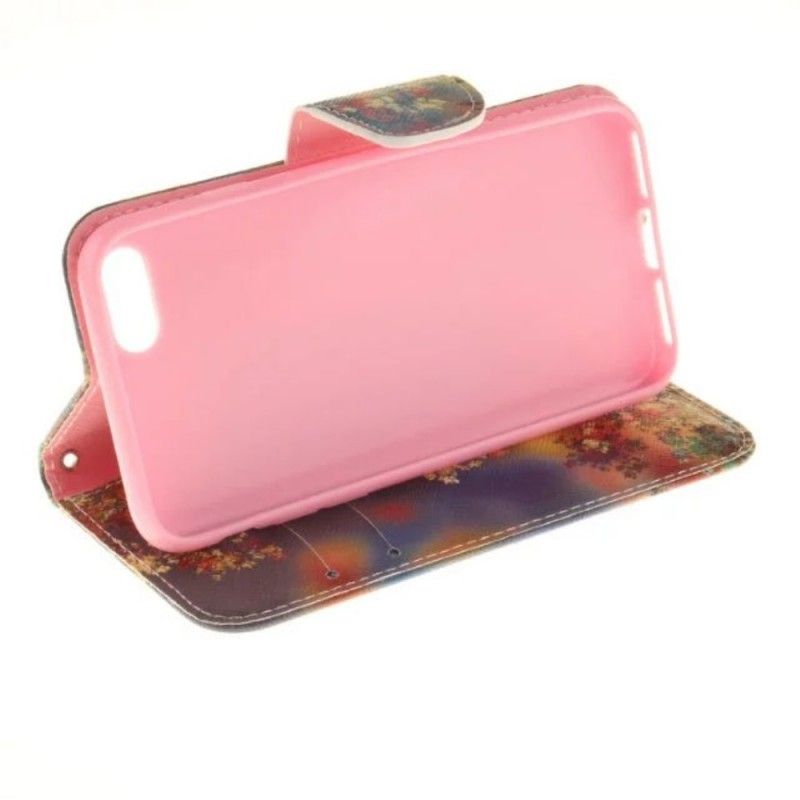 Flip Cover Læder iPhone 7 / 8 / SE 2 Magenta Fuld Af Blomster Original