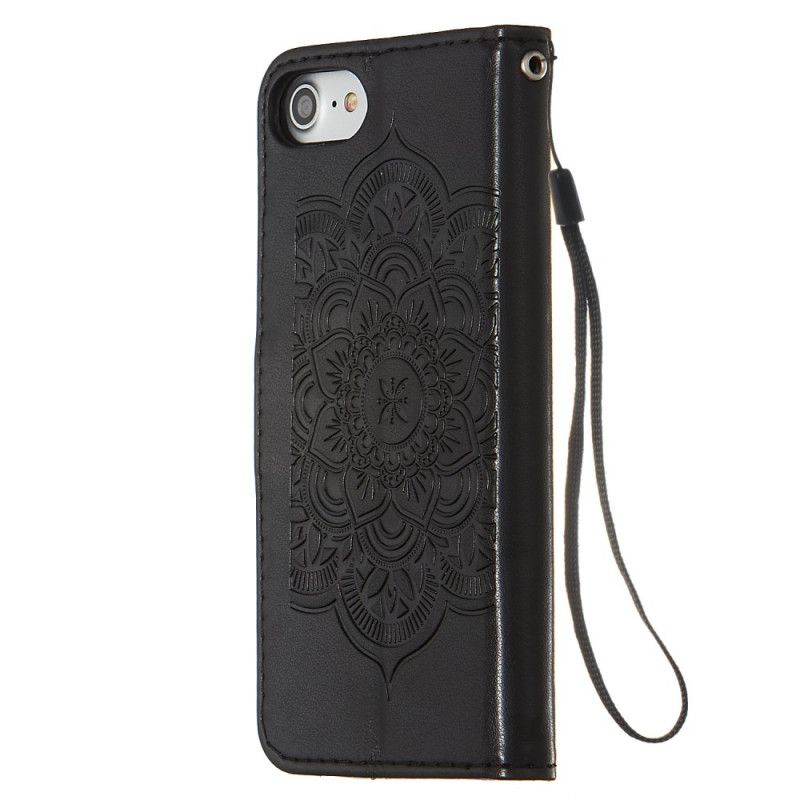 Flip Cover Læder iPhone 7 / 8 / SE 2 Sort Dreamcatcher Print Og Rem Beskyttelse